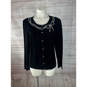 Knit De Knit Womens size L Black Cardigan Sweater w/ Pearle Button Sequin Design